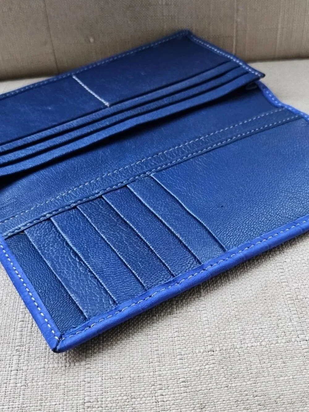 Long Wallet Cardholder Blue Genuine Leather Billfold Clutch Purse Handma